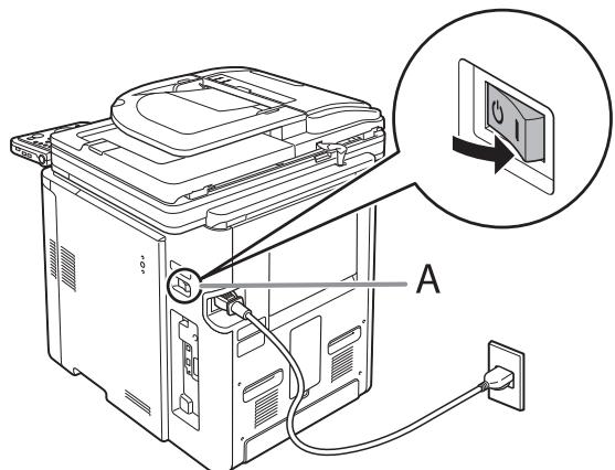 CANON IMAGERUNNER C1028IF - Appuyez sur le côté [I] de l'interrupteur principal d'alimentation (A) pour mettre la machine sous tension. - 1