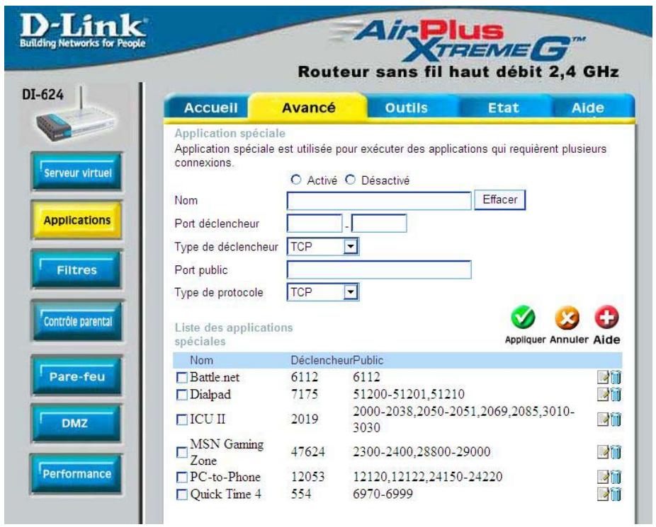 D-LINK DI-624 WIRELESS - Avancé > applications - 1
