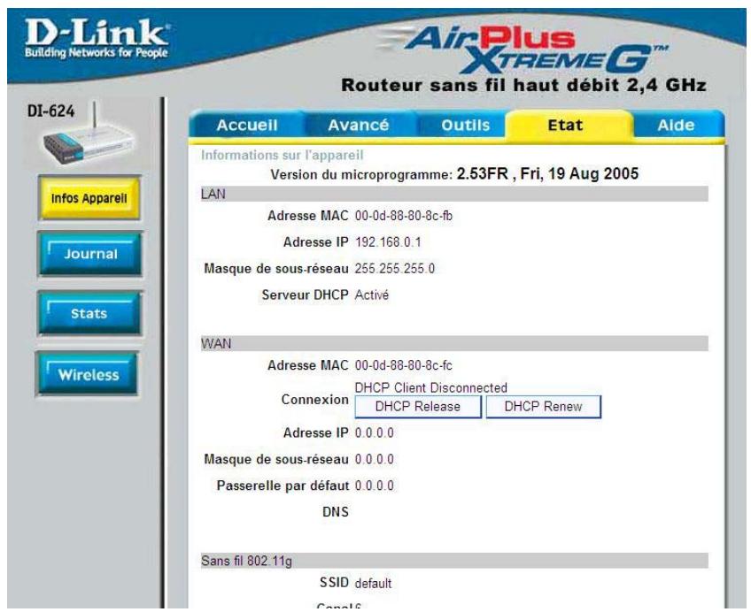 D-LINK DI-624 WIRELESS - État > infos produit - 1