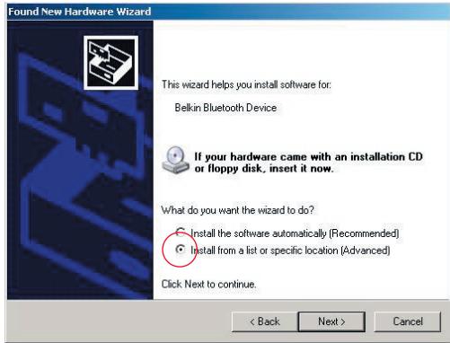 BELKIN ADAPTATEUR USB BLUETOOTH™-100 MÈTRES #F8T012FR - Installera maskinvara for Windows 98 SE, Me, 2000 och XP - 1