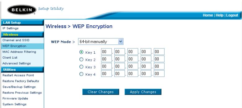 BELKIN POINT D'ACCÉS 802.11B #F5D6130FR - Establecimiento de la encryptación de modo manual utilizing una clave hexadecimal - 1