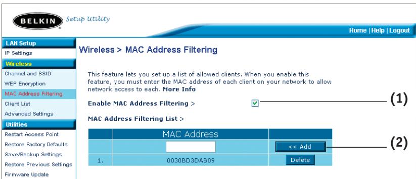 BELKIN POINT D'ACCÉS 802.11B #F5D6130FR - Come impostare ilhetto indirizzi MAC - 1