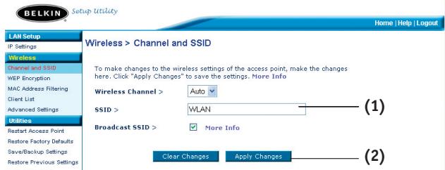 BELKIN POINT D'ACCÉS 802.11B #F5D6130FR - Modification du nom du réseau sans fil (SSID) - 1