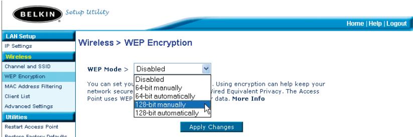 BELKIN POINT D'ACCÉS 802.11B #F5D6130FR - Définition du cryptage WEP en utilisant une phrase de passage - 1