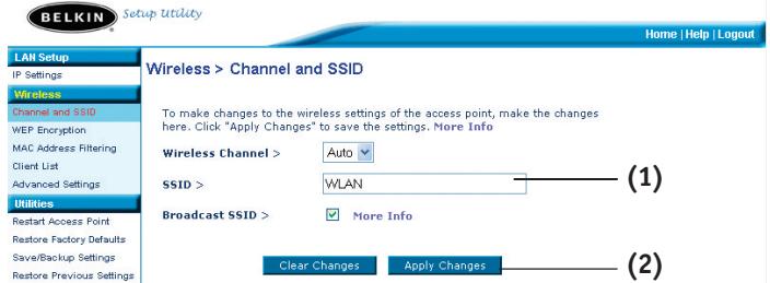 BELKIN POINT D'ACCÉS 802.11B #F5D6130FR - Ändern des Netzwerknamens (SSID) - 1