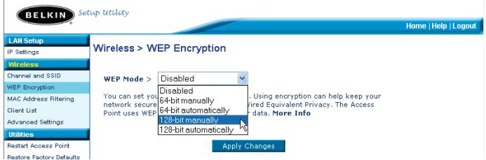 BELKIN POINT D'ACCÉS 802.11B #F5D6130FR - WEP-encryptie instellen, met behulp van een passphrase - 1
