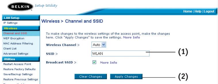 BELKIN POINT D'ACCÉS 802.11B #F5D6130FR - Changing the Wireless Network Name (SSID) - 1