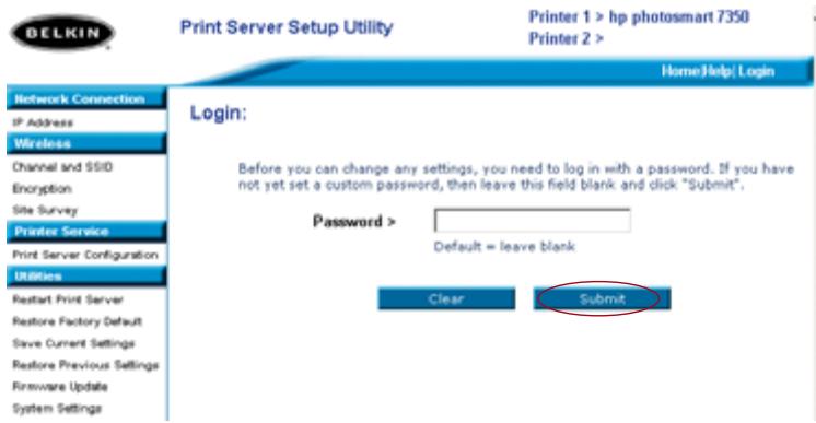 BELKIN SERVEUR D’IMPRESSION SANS FIL #F1UP0001FR - Interface Web - Écran de connexion - 1