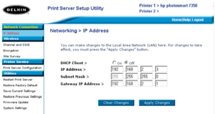 BELKIN SERVEUR D’IMPRESSION SANS FIL #F1UP0001FR - Interfaccia Web - Indirizzi IP - 1