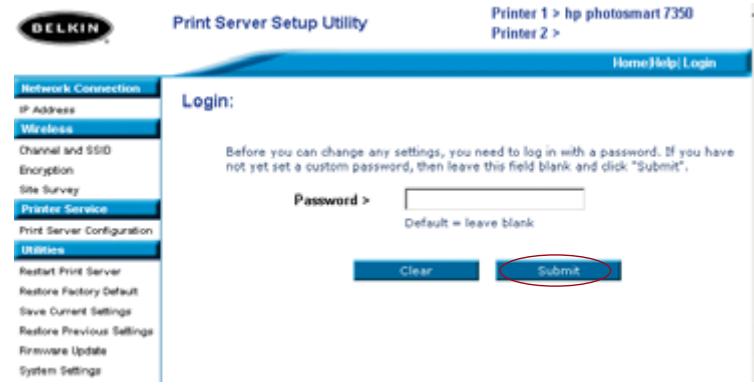 BELKIN SERVEUR D’IMPRESSION SANS FIL #F1UP0001FR - Interfaz de Web-Pantalla de acceso - 1