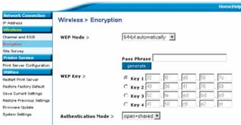 BELKIN SERVEUR D’IMPRESSION SANS FIL #F1UP0001FR - WEB-interface - Encryptie (64-bits handmatig) - 1