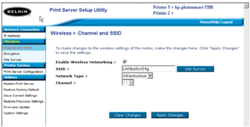 BELKIN SERVEUR D’IMPRESSION SANS FIL #F1UP0001FR - Interface Web - Canal et SSID - 1