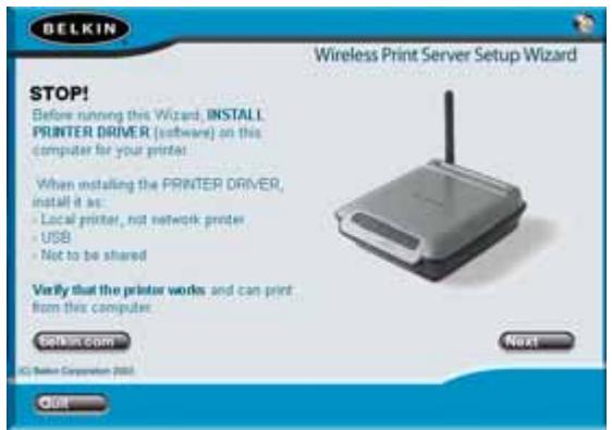 BELKIN SERVEUR D’IMPRESSION SANS FIL #F1UP0001FR - Make sure that each computer can print to the USB printer before installing the Wireless USB Print Server. - 1