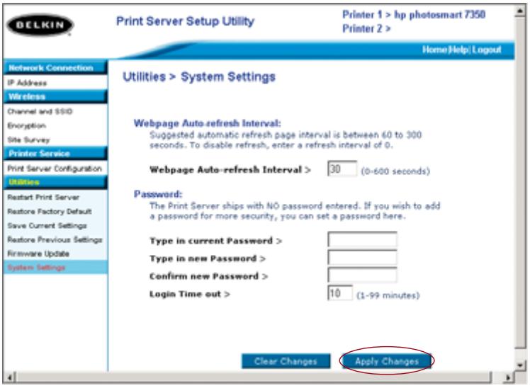 BELKIN SERVEUR D’IMPRESSION SANS FIL #F1UP0001FR - Web-interface - Systeeminstallingen (Wachtwoord wijzigen) - 1
