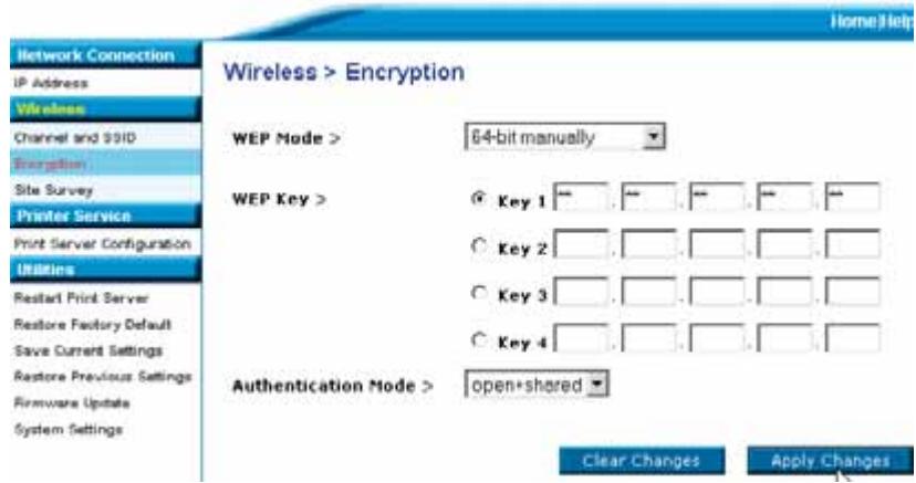 BELKIN SERVEUR D’IMPRESSION SANS FIL #F1UP0001FR - WEB Interface - Encryption (64-bit manually) - 1