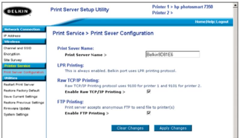BELKIN SERVEUR D’IMPRESSION SANS FIL #F1UP0001FR - Interface Web - Configuration du serveur d'impression - 1