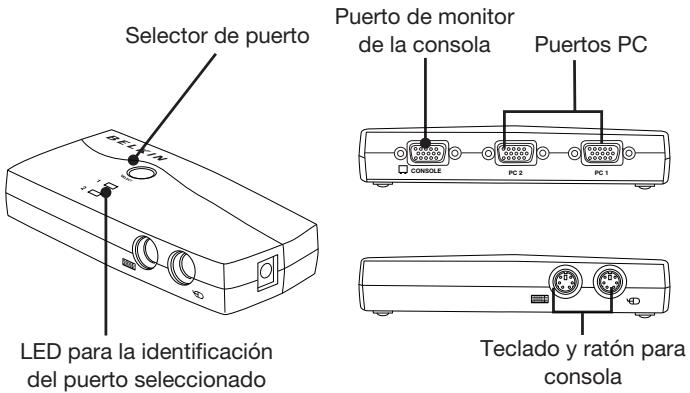 BELKIN SWITCH KVM 4 PORTS OMNIVIEW E (AVEC 4 CÂBLES) #F1DB104P2EAB - Vista frontal/trasera del conmutador KVM Serie E de 2 puertos: - 1