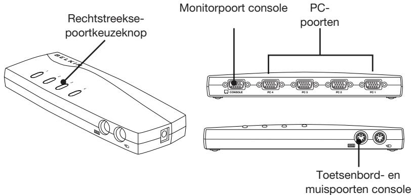 BELKIN SWITCH KVM 4 PORTS OMNIVIEW E (AVEC 4 CÂBLES) #F1DB104P2EAB - Voor/achteraanzicht van de 4-poorts KVM-switch uit de E-Serie: - 1