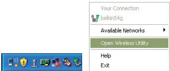 BELKIN CARTE RÉSEAU SANS FIL N1 POUR ORDINATEUR DE BUREAU #F5D8001FR - Accès à l'Utilitaire réseau sans fil à partir de la barre des tâches Windows - 1
