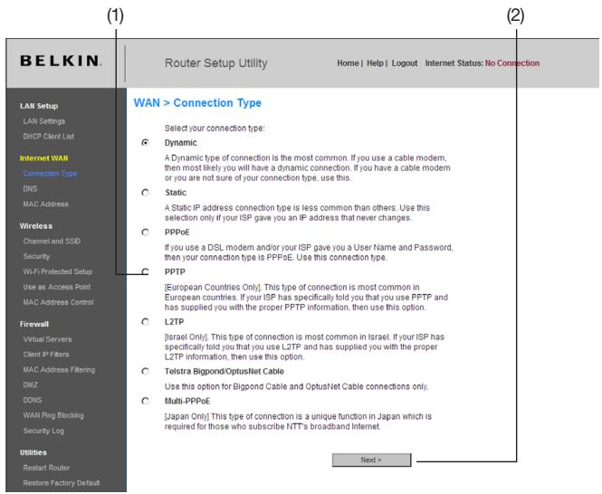 BELKIN ROUTEUR SANS FIL OPTIMISÉ #F6D4230ED4 - Définition du type de connexion - 1