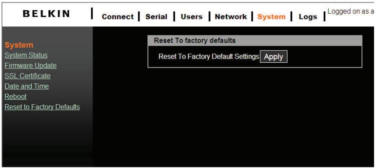 BELKIN SERVEUR DE CONSOLE SÉRIE OMNIVIEW #F1DP116SEA - Rétablir les paramètres par défaut - 1