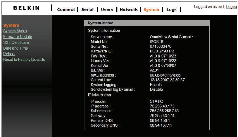 BELKIN SERVEUR DE CONSOLE SÉRIE OMNIVIEW #F1DP116SEA - Etat du système - 1