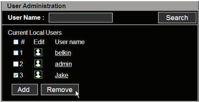 BELKIN SERVEUR DE CONSOLE SÉRIE OMNIVIEW #F1DP116SEA - Suppression d'un utilisateur - 1