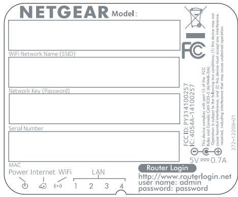 NETGEAR N150 - Nom et mot de passe du réseau WiFi - 1