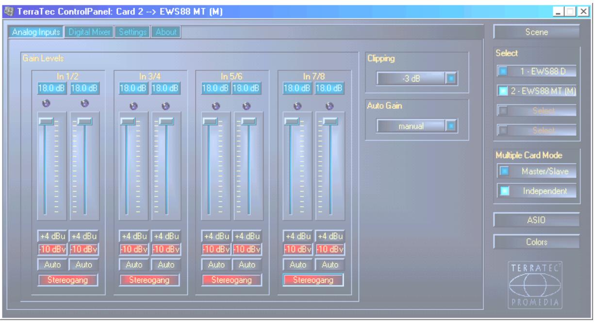TERRATEC EWS88MT - Niveau sonore d'entrée (analog input levels) de l'EWS88 MT. - 1