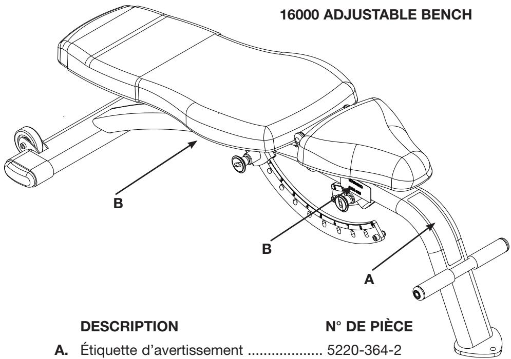 CYBEX INTERNATIONAL 16000 ADJUSTABLE BENCH - AVERTISSEMENT - 1