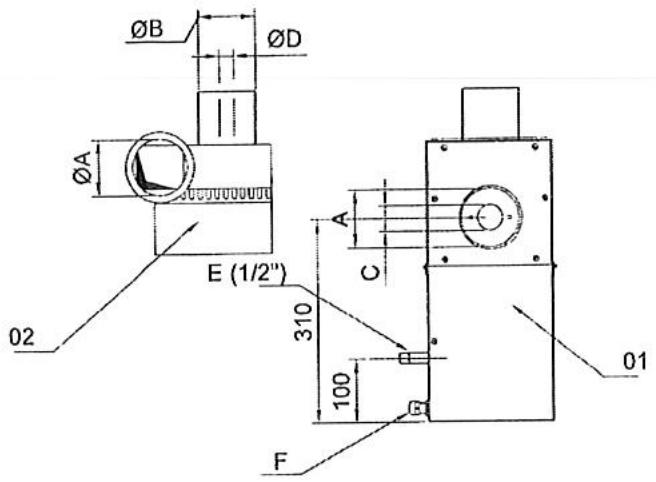 S.PLUS RBT 200 DA - - Dimension des orifices et diamètre des conduits - 1