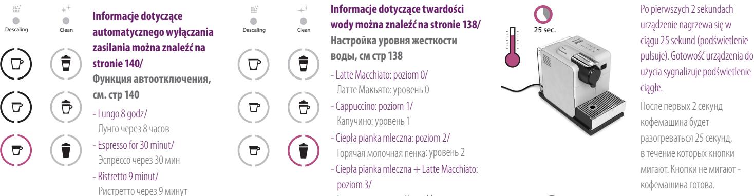 DELONGHI LATISSIMA TOUCH EN550.S - Informacja dotyczne odczytywania ustawien automatycznych wyłuczania zasilania i twardosci wody:/IIapaMaTePbI abTOOrkUChENn I yPOBnI KecTkoCTN BODI: - 1