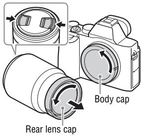 SONY ALPHA 7 - Remove the body cap from the camera and the rear lens cap from the rear of the lens. - 1