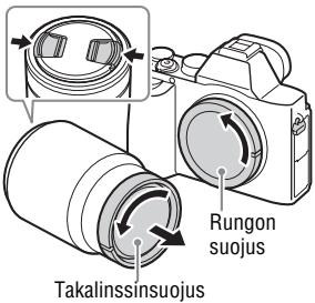 SONY ALPHA 7 - Irrota rungon suojus kamerasta ja takalinssinsuojus objektiivin takaa. - 1