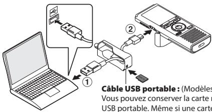 OLYMPUS VN-733 PC - Connectez l'enregistreur vocal et l'ordinateur à l'aide du cable USB portable. - 1