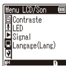 OLYMPUS WS-833 - Appuyez sur la touche + / - pour sélectionner l'onglet contenant l'élément que vous souhaitez paramétrer. - 2