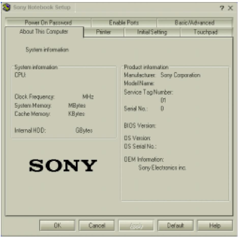 SONY PCGA-WMS5 - Sony Notebook Setup Screen - 1