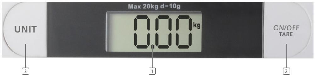 Max 20kg d=10g UNIT 0.00 kg ON/OFF TARE 3 1 2