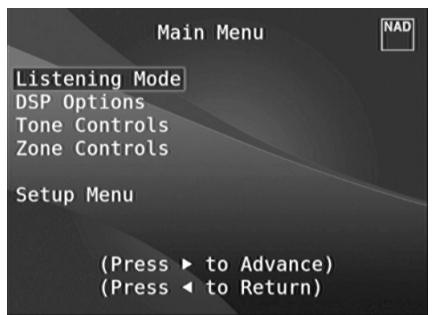 NAD T758 V3 - MAIN MENU (MENU PRINCIPAL) - 1