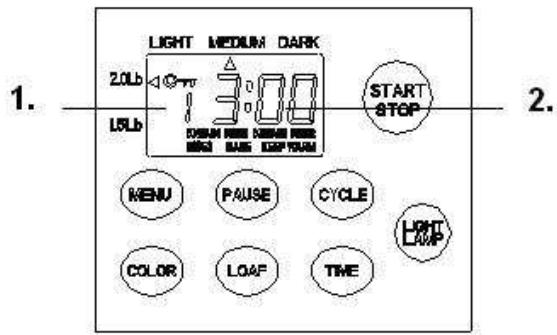 LIGHT MEDIUM DARK 20Lb 3:00 L5Lb DASH RED MENU RED BAS BASK START STOP MENU PAUSE CYCLE COLOR LOAF TIME LIGHT LAMP