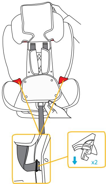 Diagram illustrating car seatbelting technique with labeled parts and magnified detail view