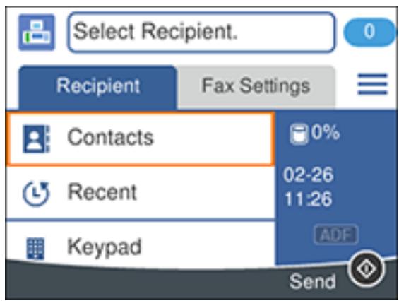 EPSON WORKFORCE WF-2850DWF - Sending a Fax Using the Keypad, Contact List, or History - 1
