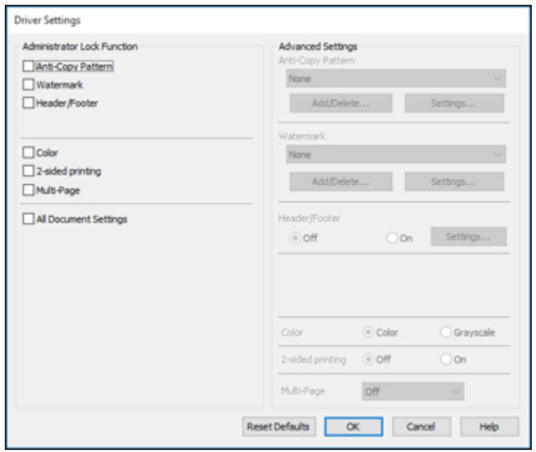 EPSON WORKFORCE WF-2850DWF - Locking Printer Settings - Windows - 1