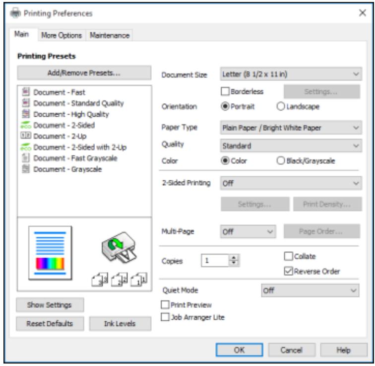 EPSON WORKFORCE WF-2850DWF - Selecting Basic Print Settings - Windows - 1