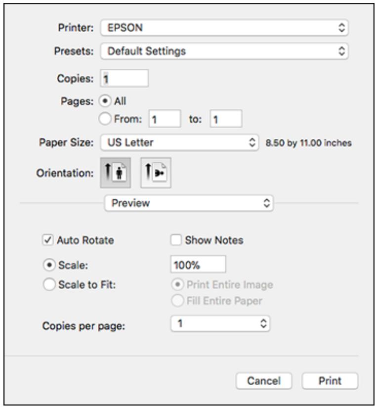 EPSON WORKFORCE WF-2850DWF - Selecting Basic Print Settings - Mac - 2