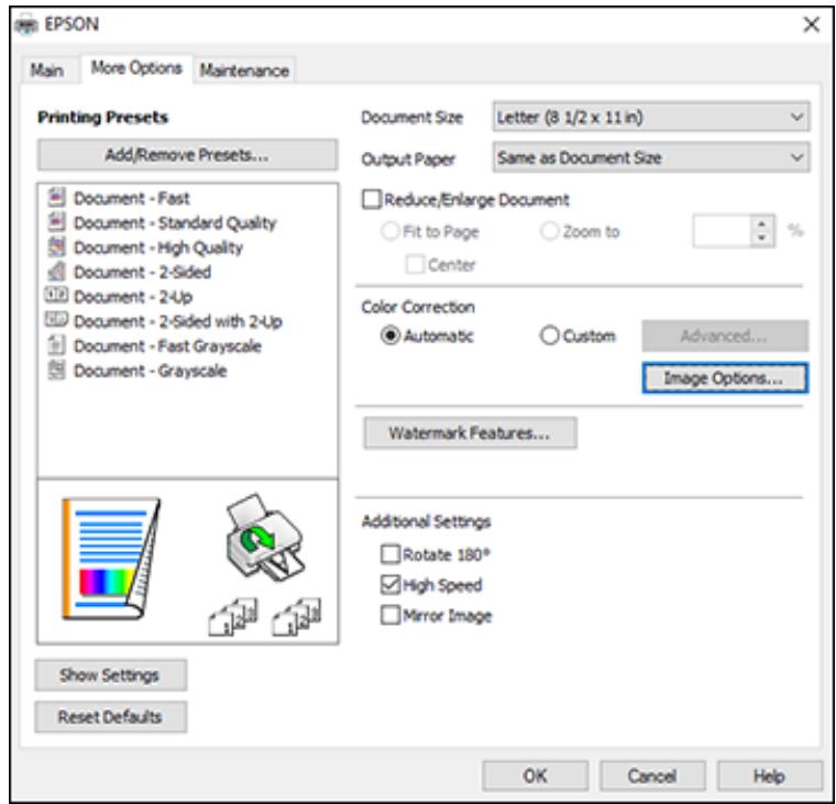 EPSON WORKFORCE WF-2850DWF - Selecting Additional Layout and Print Options - Windows - 1
