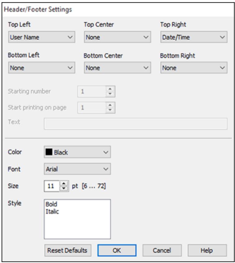 EPSON WORKFORCE WF-2850DWF - Header/Footer Settings - Windows - 1