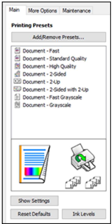 EPSON WORKFORCE WF-2850DWF - Selecting a Printing Preset - Windows - 1