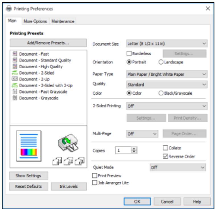 EPSON WORKFORCE WF-2850DWF - Selecting Default Print Settings - Windows - 1