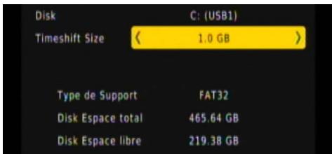 Disk Timeshift Size C: (USB1) 1.0 GB Type de Support FAT32 Disk Espace total 465.64 GB Disk Espace libre 219.38 GB